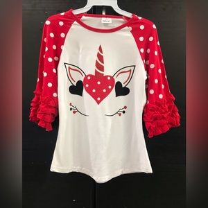 Little Girl Kids Unicorn Heart Polka School Party Tee Shirt Top